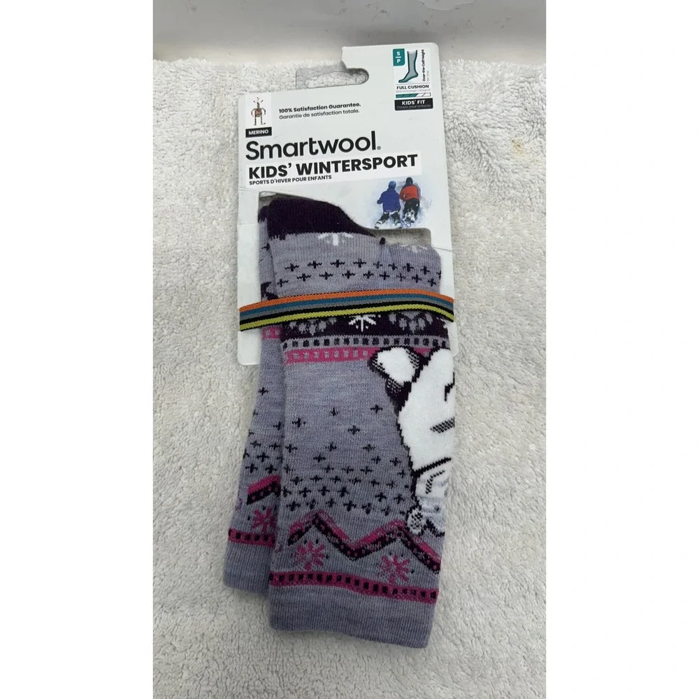 Smartwool Kids Size S Gray Wintersport Full Cushion Bear Pattern Calf Socks